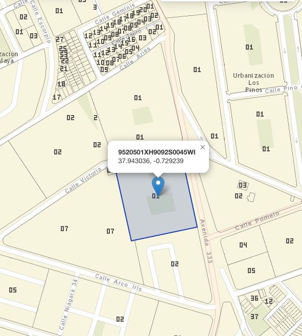 Parcela en Orihuela · Alicante marcada sobre el mapa catastral oficial